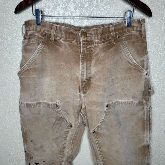 Carhartt Double Knee Canvas Duck Pants Tan Dungaree Fit Made in USA - Picture 2 of 8